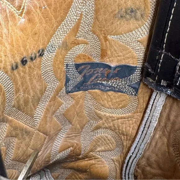 TONY LAMA TWO-TONE LEATHER AND LIZARD SKIN COWBOY BOOTS GOLD LABEL MENS 8.5