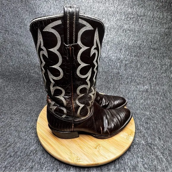 TONY LAMA TWO-TONE LEATHER AND LIZARD SKIN COWBOY BOOTS GOLD LABEL MENS 8.5