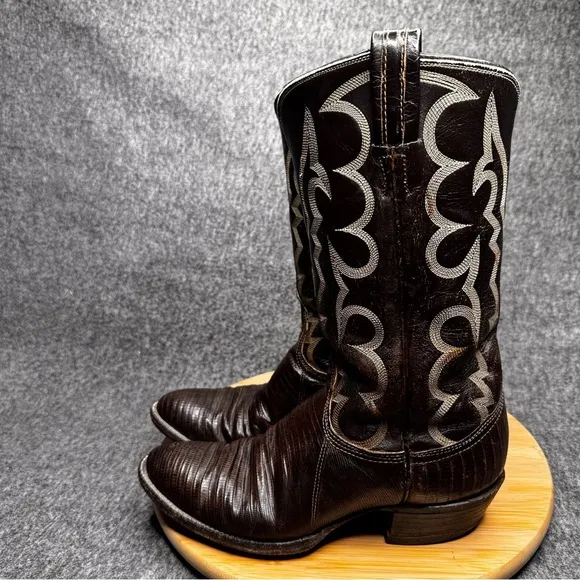 TONY LAMA TWO-TONE LEATHER AND LIZARD SKIN COWBOY BOOTS GOLD LABEL MENS 8.5