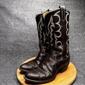 TONY LAMA TWO-TONE LEATHER AND LIZARD SKIN COWBOY BOOTS GOLD LABEL MENS 8.5