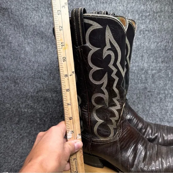 TONY LAMA TWO-TONE LEATHER AND LIZARD SKIN COWBOY BOOTS GOLD LABEL MENS 8.5