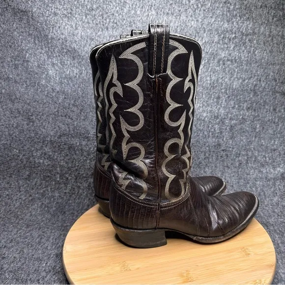 TONY LAMA TWO-TONE LEATHER AND LIZARD SKIN COWBOY BOOTS GOLD LABEL MENS 8.5