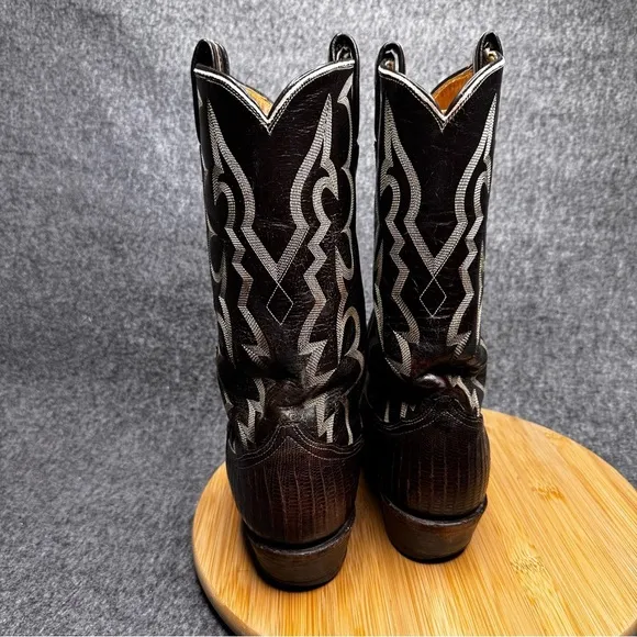 TONY LAMA TWO-TONE LEATHER AND LIZARD SKIN COWBOY BOOTS GOLD LABEL MENS 8.5