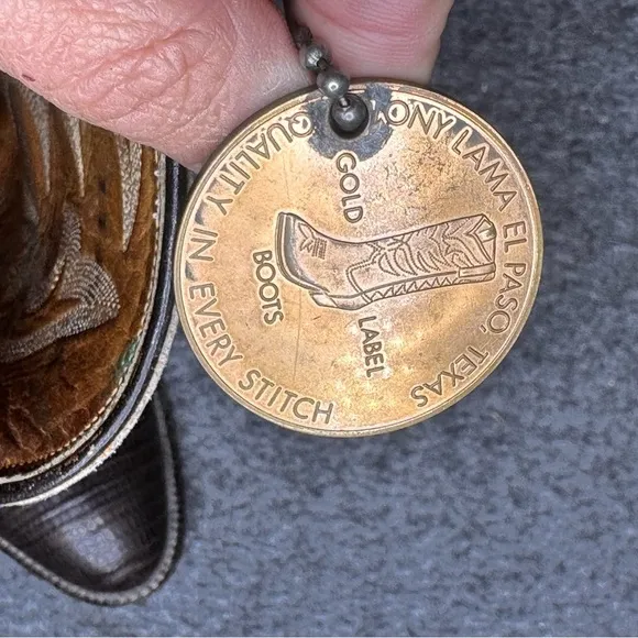 TONY LAMA TWO-TONE LEATHER AND LIZARD SKIN COWBOY BOOTS GOLD LABEL MENS 8.5