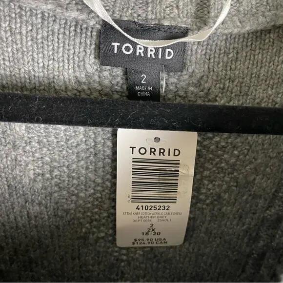 Torrid Heather Grey At The Knee Sweater Cable Dress 2X NWT 41025232
