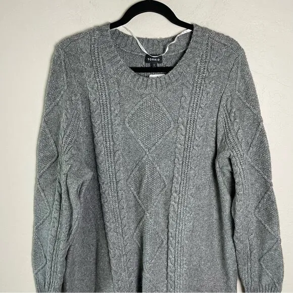 Torrid Heather Grey At The Knee Sweater Cable Dress 2X NWT 41025232