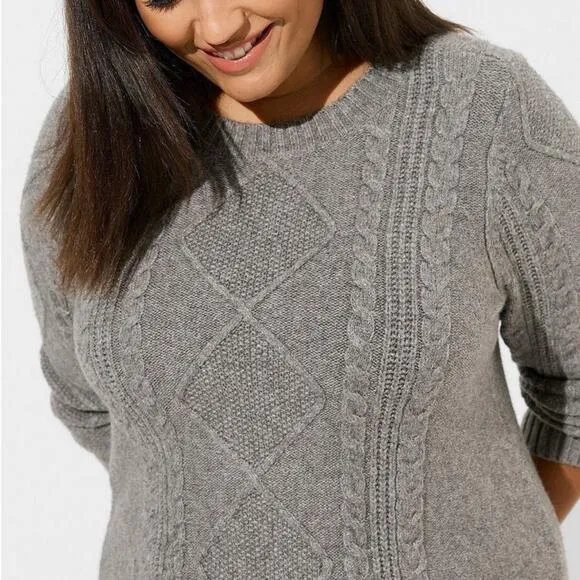 Torrid Heather Grey At The Knee Sweater Cable Dress 2X NWT 41025232