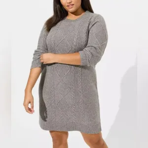 Torrid Heather Grey At The Knee Sweater Cable Dress 2X NWT 41025232