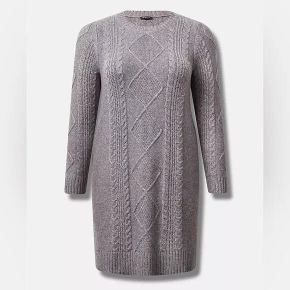 Torrid Heather Grey At The Knee Sweater Cable Dress 2X NWT 41025232