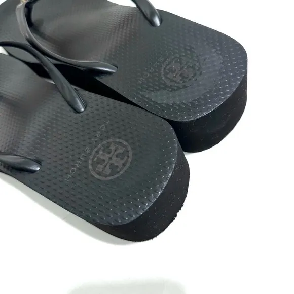 Tory Burch Black Cutout Wedge Flip Flop Platform Sandals Size 9.5