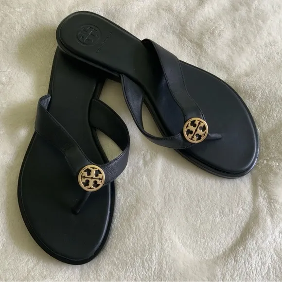 Tory Burch Black Leather Flip Flaps Sandals