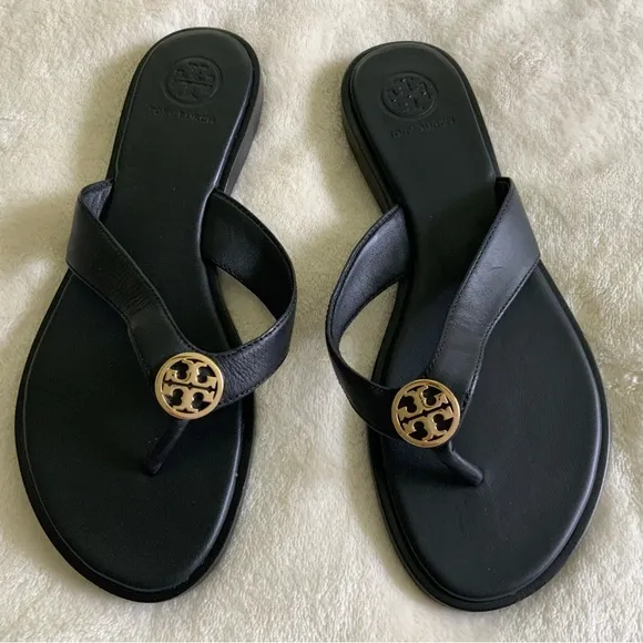 Tory Burch Black Leather Flip Flaps Sandals