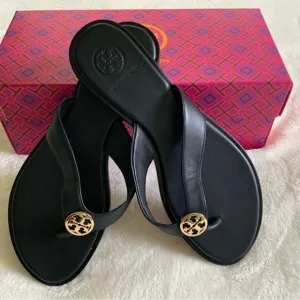 Tory Burch Black Leather Flip Flaps Sandals