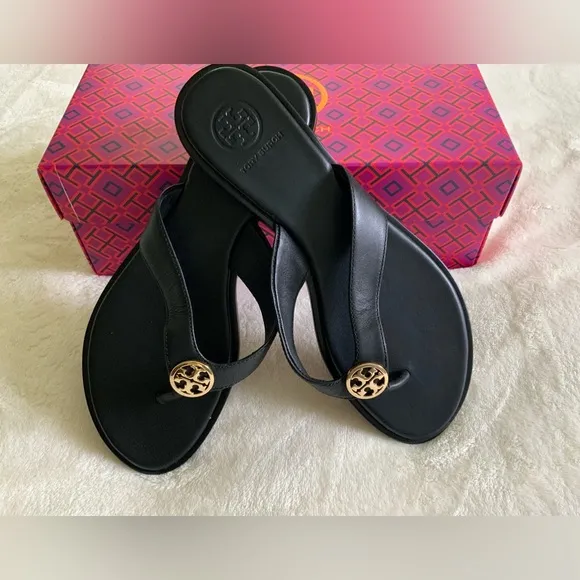 Tory Burch Black Leather Flip Flaps Sandals