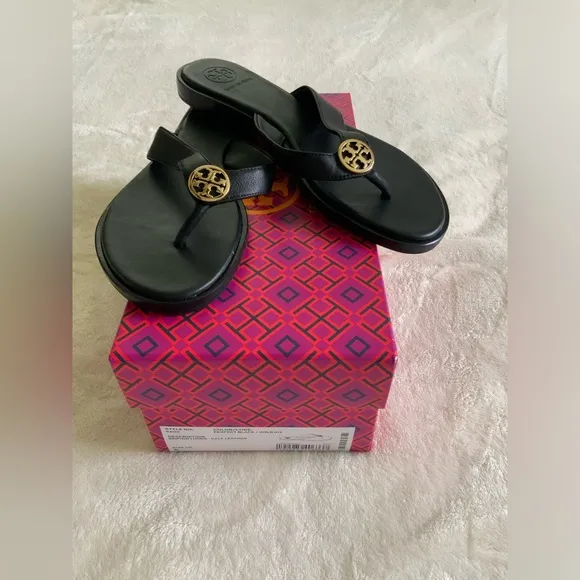 Tory Burch Black Leather Flip Flaps Sandals