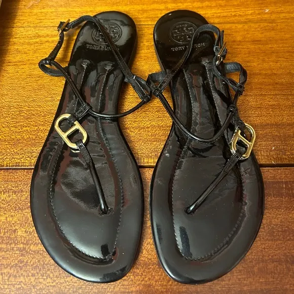 Tory Burch Black Leather Sandals Size 10