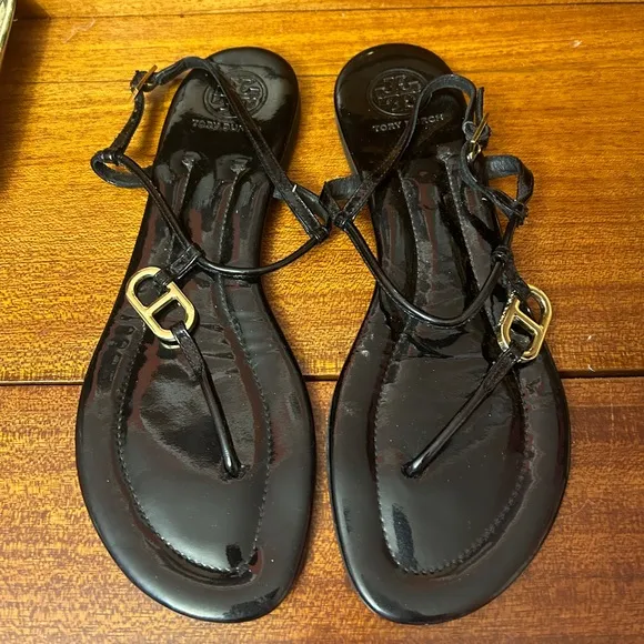 Tory Burch Black Leather Sandals Size 10