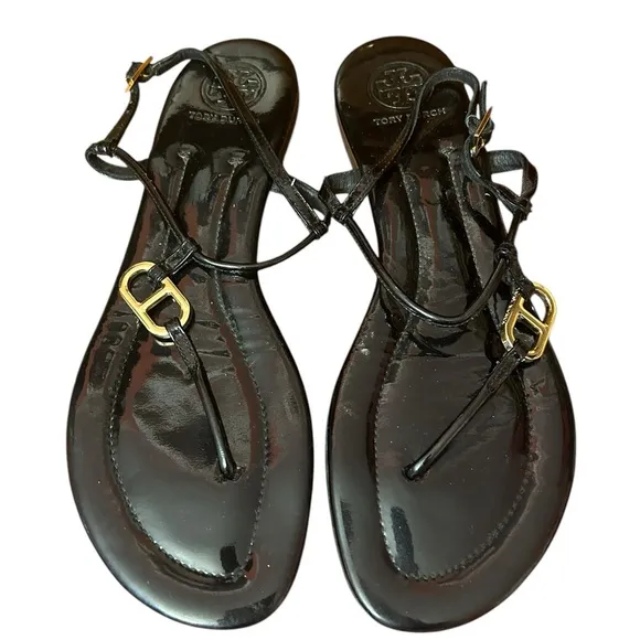 Tory Burch Black Leather Sandals Size 10