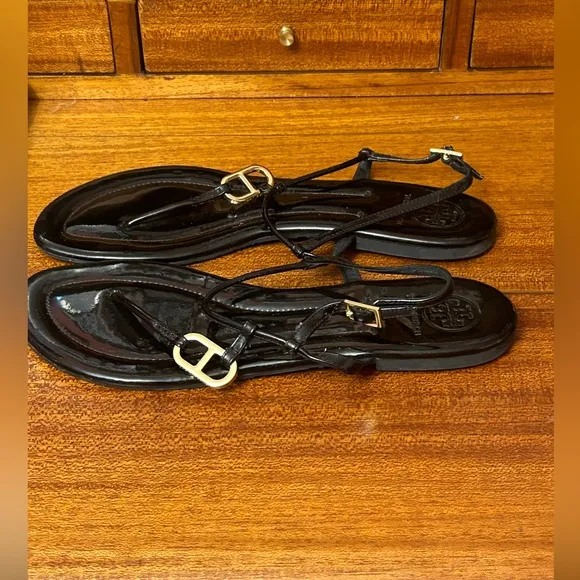 Tory Burch Black Leather Sandals Size 10