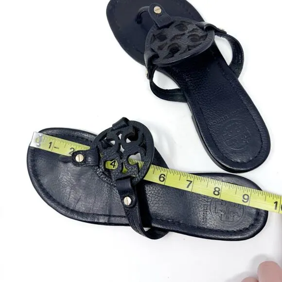 TORY BURCH Black Pebbled Leather Miller Sandals Slides Flip Flops Size 7