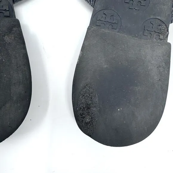 TORY BURCH Black Pebbled Leather Miller Sandals Slides Flip Flops Size 7