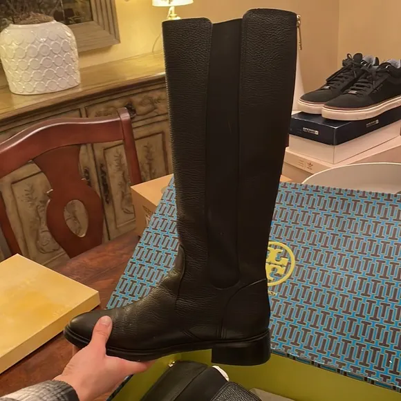 Tory Burch black tall leather zip up boots