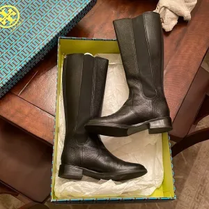 Tory Burch black tall leather zip up boots