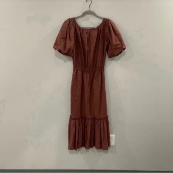Tory Burch Dress Beach Midi Tiered in Dark Rust Brown