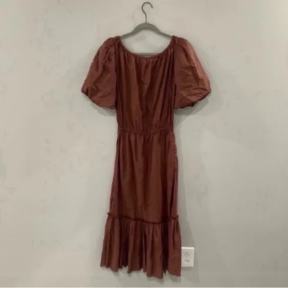 Tory Burch Dress Beach Midi Tiered in Dark Rust Brown
