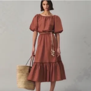 Tory Burch Dress Beach Midi Tiered in Dark Rust Brown