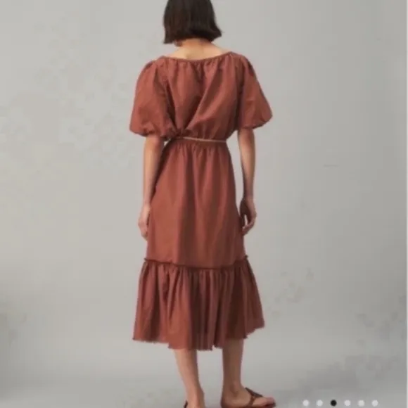 Tory Burch Dress Beach Midi Tiered in Dark Rust Brown