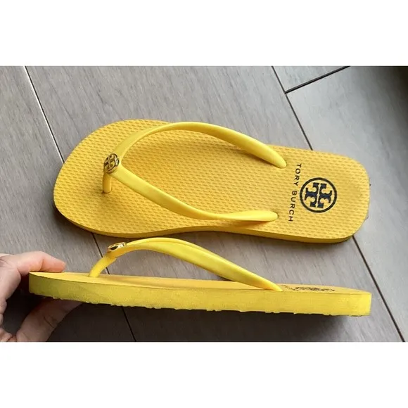 Tory Burch Flip Flops flats sandals logo yellow women 5 5.5