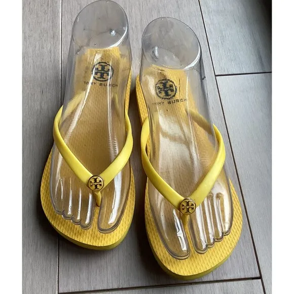 Tory Burch Flip Flops flats sandals logo yellow women 5 5.5