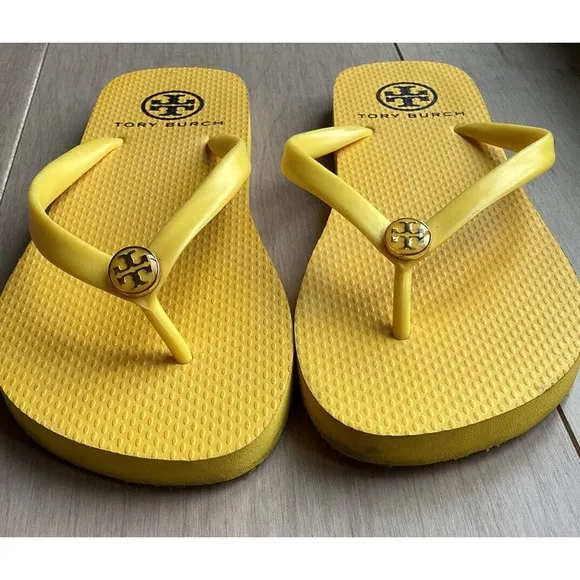 Tory Burch Flip Flops flats sandals logo yellow women 5 5.5