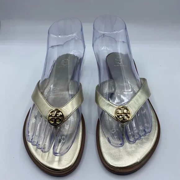 Tory‎ Burch Gold BentonLeather Flip Sandals *see note*