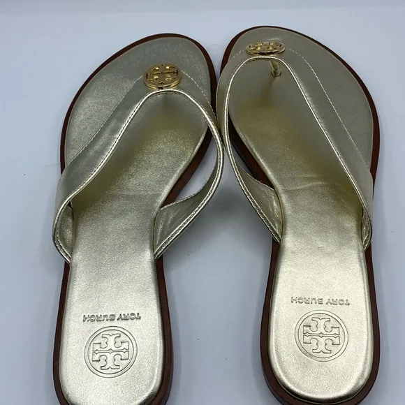 Tory‎ Burch Gold BentonLeather Flip Sandals *see note*