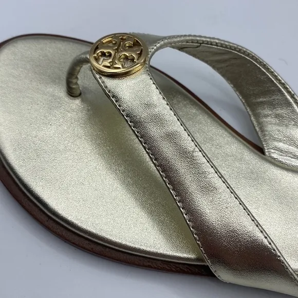 Tory‎ Burch Gold BentonLeather Flip Sandals *see note*