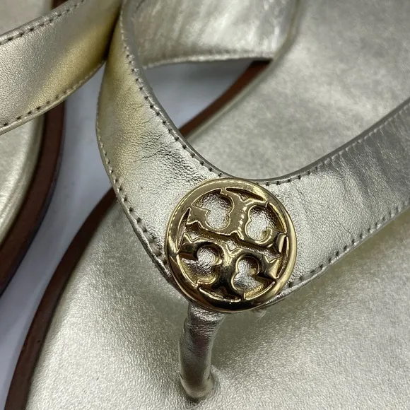 Tory‎ Burch Gold BentonLeather Flip Sandals *see note*