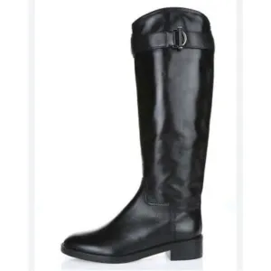 Tory Burch Grace Tall Leather Riding Boots Black Buckle Equestrian Size 6.5 M
