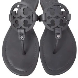 Tory Burch Grey Miller Flip Flops Leather Sandals