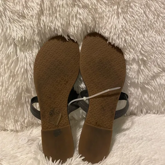 Tory Burch Grey Miller Flip Flops Leather Sandals