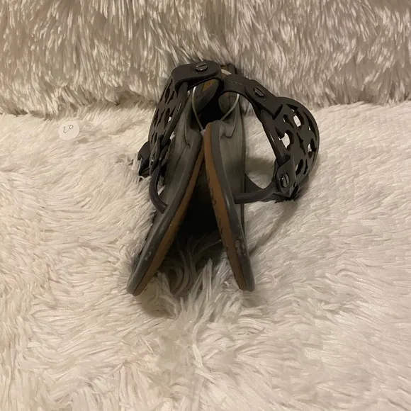 Tory Burch Grey Miller Flip Flops Leather Sandals
