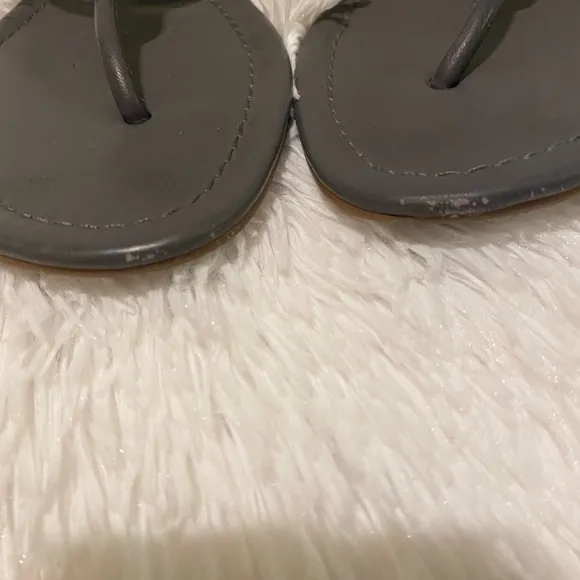 Tory Burch Grey Miller Flip Flops Leather Sandals