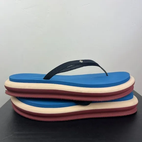 Tory Burch Layered flip flops slip on sandals size 9 blue &amp; cream