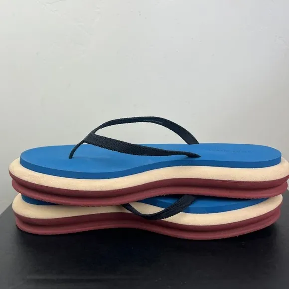 Tory Burch Layered flip flops slip on sandals size 9 blue &amp; cream