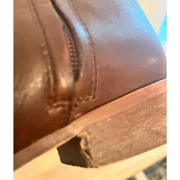 Tory Burch Leather Marlene Riding Boots Tall Logo Brown Inner Zip Size 9.5