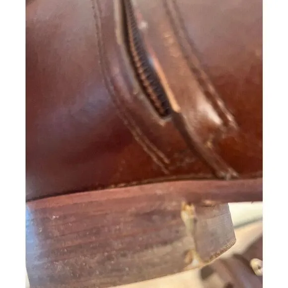 Tory Burch Leather Marlene Riding Boots Tall Logo Brown Inner Zip Size 9.5