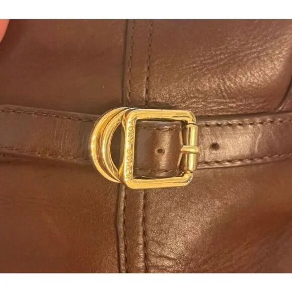 Tory Burch Leather Marlene Riding Boots Tall Logo Brown Inner Zip Size 9.5