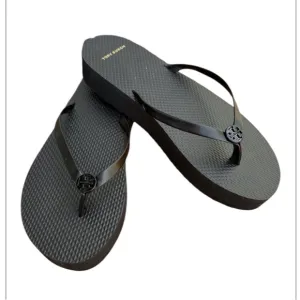 Tory Burch Leather strap Logo Wedge Flip Flops Sandals