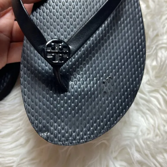 Tory Burch Leather strap Logo Wedge Flip Flops Sandals